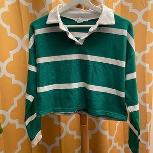 Green and white striped shirt